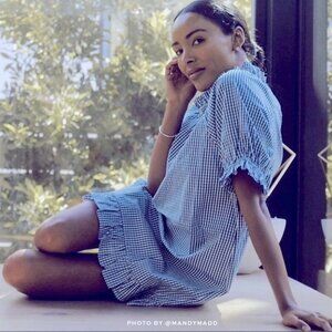 HILL HOUSE The Katherine Nap Dress in Emerald Green Gingham Plaid Mini S Small